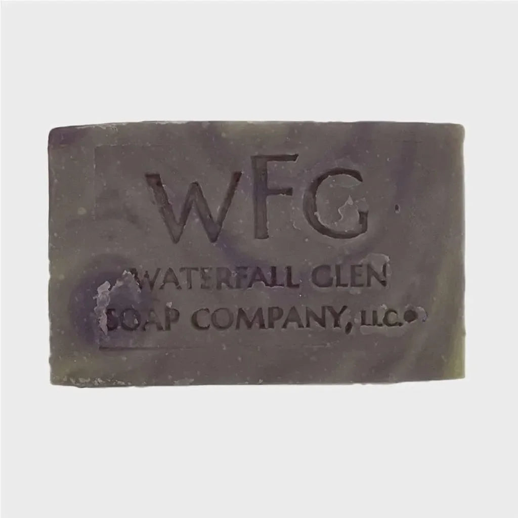 purple colored bar soap with darker purple swirls
