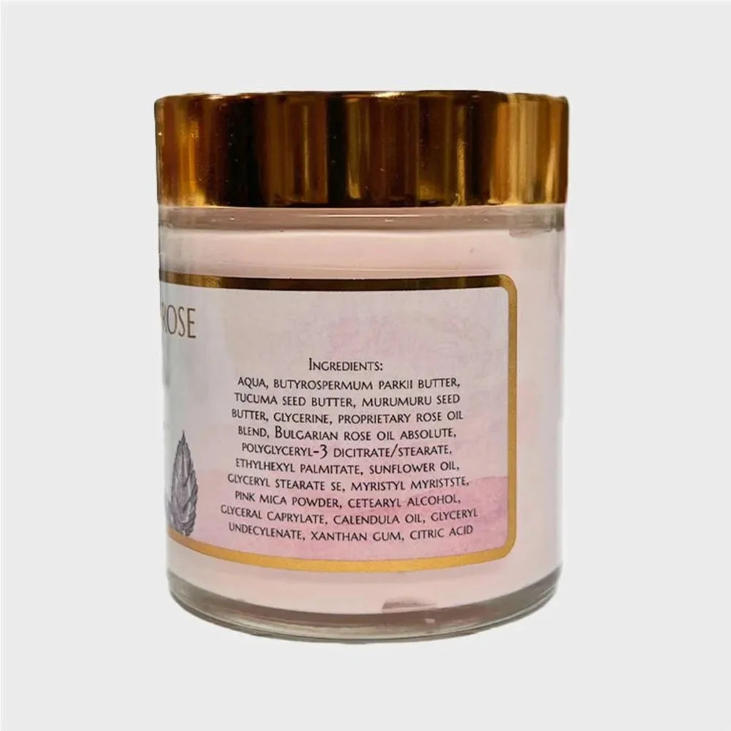 tzveta body butter jar with gold lid and ingredients label