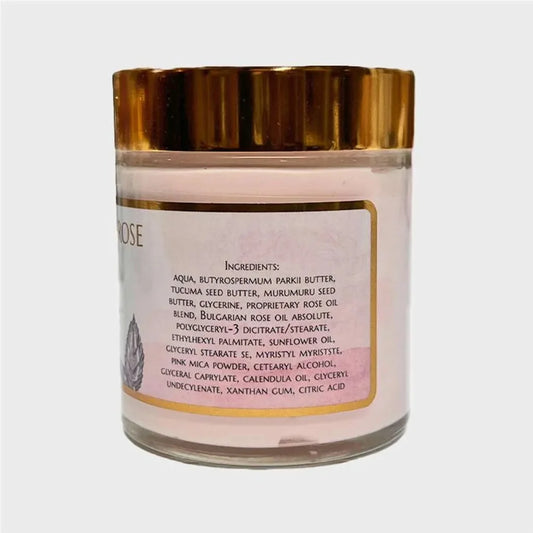 tzveta body butter jar with gold lid and ingredients label