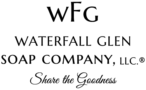 waterfall glen soap company black colored lettering logo over a transparent background