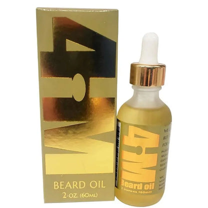 4him beard oil, gold label and glass container and gold packaging box