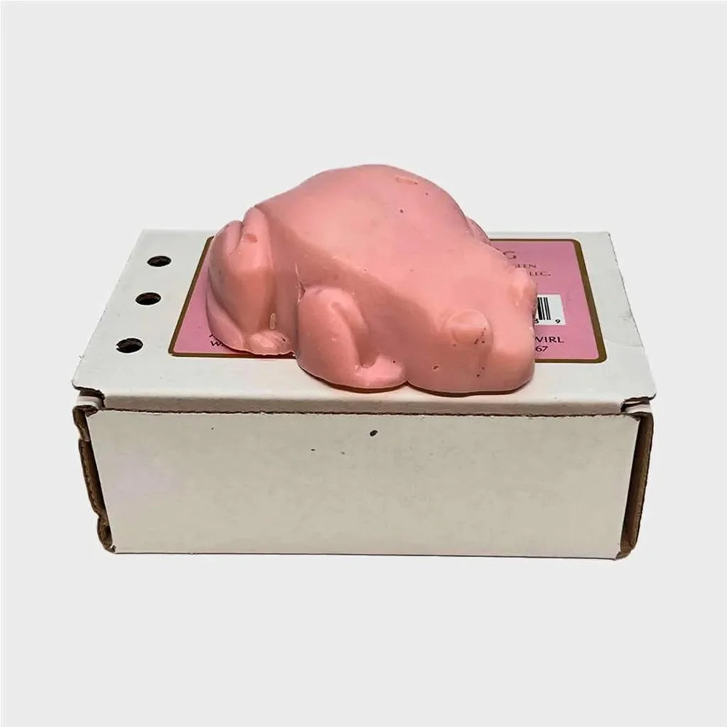 katia the frog, frog shaped soap and packaging box, pink colored soap