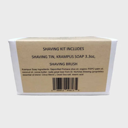 Krampus shave kit in a can beer shave kit, krampus kit box